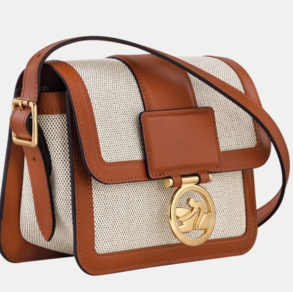 Longchamp Boxtrot Crossbody Bag Small Toile Cognac Linen